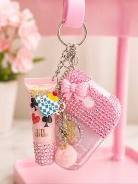 Disney Alice And Wonderland Crystal Bling Hand Sanitizer Keychain with Mirror